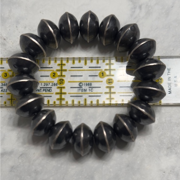 Sterling Silver 16mm Bead Stretchy Bracelet - Picture 2 of 5